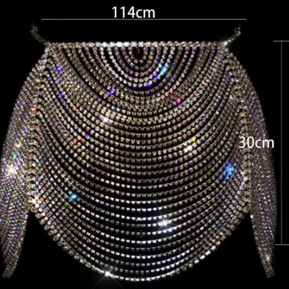 Rhinestone Lingerie Shoulder Chain Dress Bra for Women Set Bikini Jewelry Thong - Picture 10 of 10